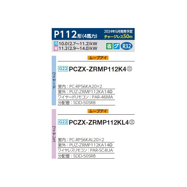 画像2: 三菱 PCZX-ZRMP112KL4 業務用エアコン 天吊 スリムZR 同時ツイン P112形 4馬力 三相 200V ワイヤレス ♪∀ (2)