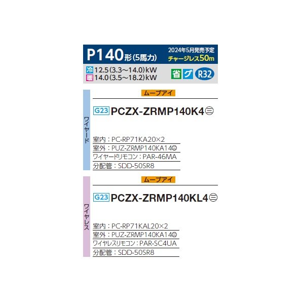 画像2: 三菱 PCZX-ZRMP140KL4 業務用エアコン 天吊 スリムZR 同時ツイン P140形 5馬力 三相 200V ワイヤレス ♪∀ (2)