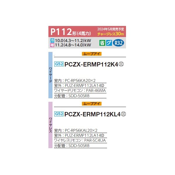 画像2: 三菱 PCZX-ERMP112K4 業務用エアコン 天吊 スリムER 同時ツイン P112形 4馬力 三相 200V ワイヤード ♪∀ (2)