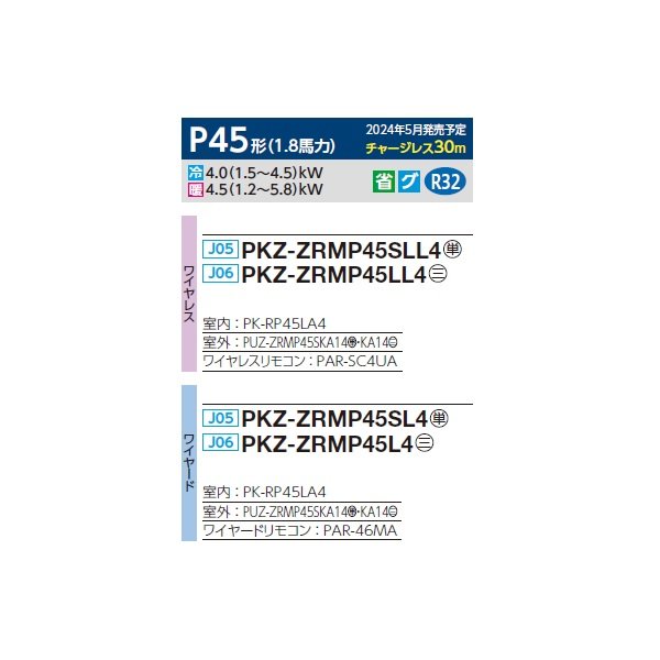 画像2: 三菱 PKZ-ZRMP45L4 業務用エアコン 壁掛 スリムZR 標準シングル P45形 1.8馬力 三相 200V ワイヤード ♪∀ (2)