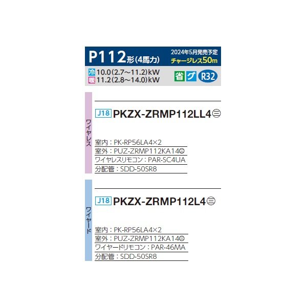 画像2: 三菱 PKZX-ZRMP112L4 業務用エアコン 壁掛 スリムZR 同時ツイン P112形 4馬力 三相 200V ワイヤード ♪∀ (2)