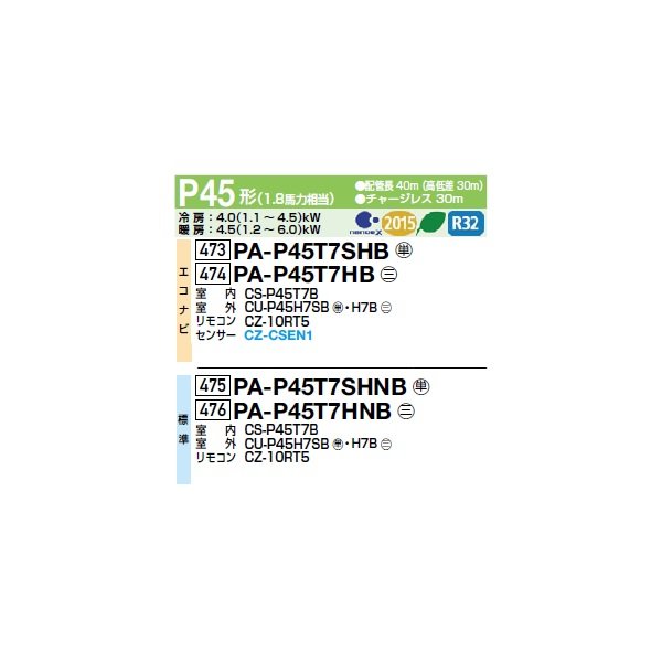 画像2: パナソニック PA-P45T7SHNB 業務用エアコン 天井吊形 XEPHY Eco 標準 シングル P45形 1.8馬力 単相200Ｖ ♪ (2)