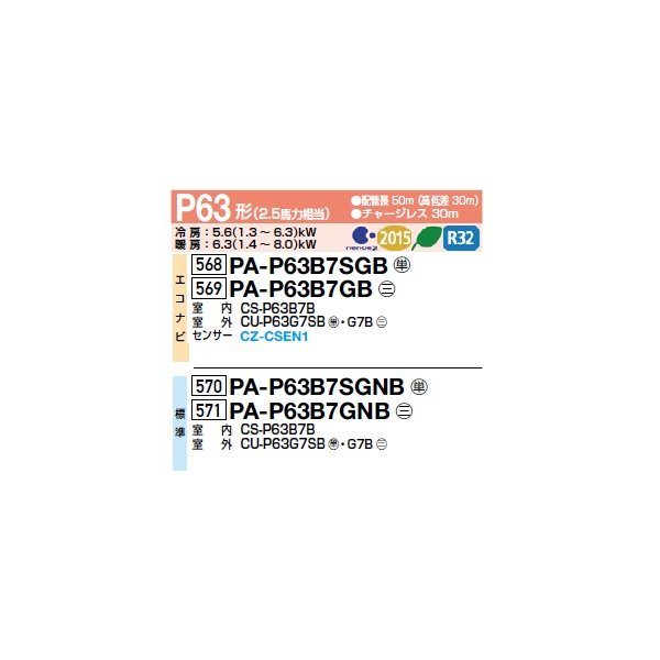 画像2: パナソニック PA-P63B7GNB 業務用エアコン 床置形(スリム形) XEPHY Premium 標準 シングル P63形 2.5馬力 三相200V ♪ (2)