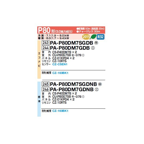 画像2: パナソニック [PA-P80DM7GDB+分岐管] 業務用エアコン 1方向天井カセット形 XEPHY Premium エコナビ 同時ツイン P80形 3馬力 三相200V ♪♭ (2)