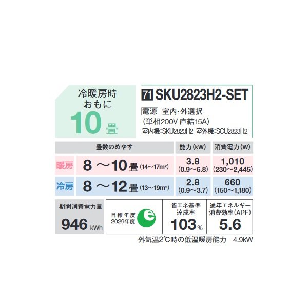 画像2: 三菱重工 [SKU2823H2-SET+前面グリル+据付枠] ハウジングエアコン SKUシリーズ 壁ビルトイン形 10畳程度 単相200V (SKU28X2-SETの後継品) ♪ (2)