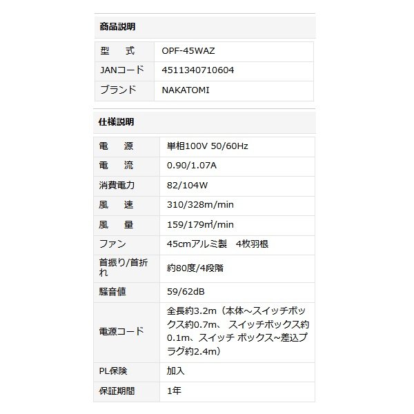 画像2: ナカトミ OPF-45WAZ 工場扇 45cm全閉式アルミ壁掛け扇 単相100V♪ (2)