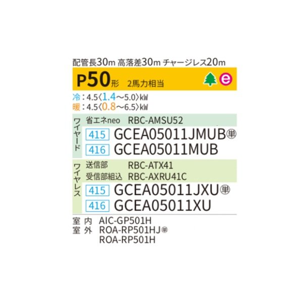 画像2: 日本キヤリア/旧東芝 GCEA05011MUB 業務用エアコン 天井吊形 スマートエコneo シングル P50 2馬力 三相200V ワイヤード ♪∀ (2)