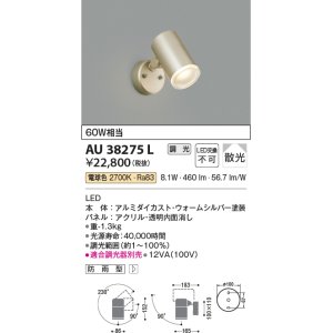 画像: コイズミ照明　AU38275L　アウトドアスポットライト 調光タイプ 白熱球60W相当 LED一体型 電球色 拡散 防雨型 シルバー