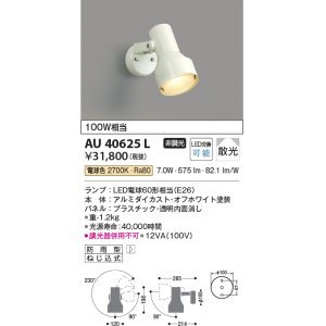 画像: コイズミ照明　AU40625L　アウトドアスポットライト 白熱球100W相当 LED付 電球色 防雨型 ホワイト