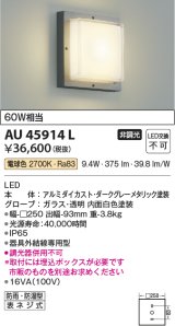 画像: コイズミ照明　AU45914L　ポーチライト 壁 ブラケットライト LED一体型 電球色 防雨・防湿型 ダークグレーメタリック