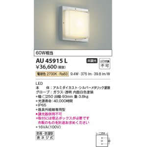 画像: コイズミ照明　AU45915L　ポーチライト 壁 ブラケットライト LED一体型 電球色 防雨・防湿型 シルバーメタリック