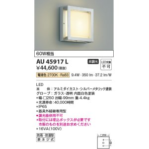 画像: コイズミ照明　AU45917L　ポーチライト 壁 ブラケットライト LED一体型 電球色 防雨・防湿型 シルバーメタリック