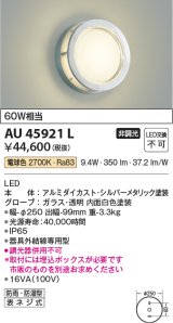 画像: コイズミ照明　AU45921L　ポーチライト 壁 ブラケットライト LED一体型 電球色 防雨・防湿型 シルバーメタリック