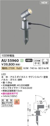 画像: コイズミ照明 AU55960 アウトドアライト スポットライト 非調光 電球色 スパイク式 防雨型 サテンシルバー