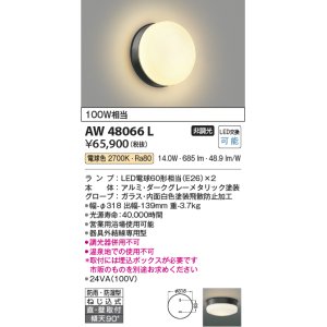 画像: コイズミ照明　AW48066L　浴室灯 直付・壁付取付 LEDランプ交換可能型 防雨・防湿型 電球色