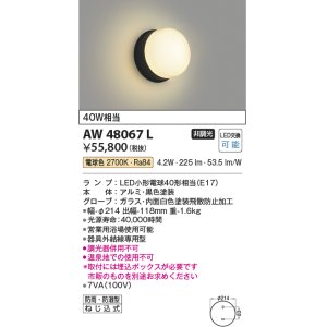 画像: コイズミ照明　AW48067L　浴室灯 LEDランプ交換可能型 防雨・防湿型 電球色