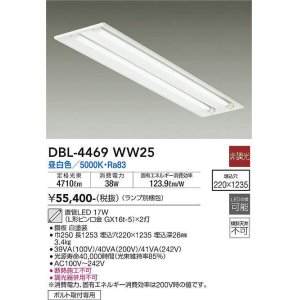 画像: 大光電機(DAIKO)　DBL-4469WW25(ランプ別梱)　ベースライト 直管LED 非調光 昼白色 埋込タイプ 埋込穴□220×1235