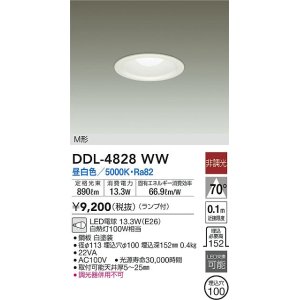 画像: 大光電機(DAIKO)　DDL-4828WW　ダウンライト LED内蔵 昼白色 非調光 M形 ランプ付 白熱灯100W相当 φ100