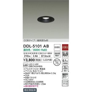 画像: 大光電機(DAIKO)　DDL-5101AB　ダウンライト LED内蔵 非調光 温白色 COBタイプ 高気密SB形 防雨形 温度保護機能付