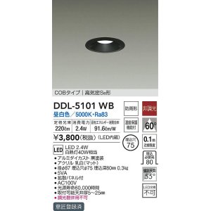 画像: 大光電機(DAIKO)　DDL-5101WB　ダウンライト LED内蔵 非調光 昼白色 COBタイプ 高気密SB形 防雨形 温度保護機能付