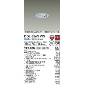 画像: 大光電機(DAIKO) DDL-5563 WS ダウンライト 埋込穴φ75 非調光 LED 昼白色 高気密SB形 人感センサー 連動ON/OFFタイプll 防雨形 シルバー