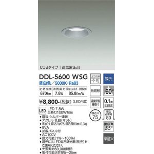 画像: 大光電機(DAIKO) DDL-5600 WSG ダウンライト 埋込穴φ75 調光(調光器別売) LED 昼白色 COBタイプ 高気密SB形 防雨形 準耐火 シルバー