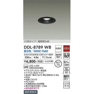 画像: 大光電機(DAIKO)　DDL-8789WB　ダウンライト LED内蔵 非調光 昼白色 COBタイプ 高気密SB形 防雨形 温度保護機能付