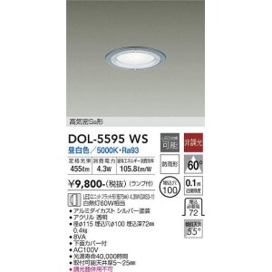 画像: 大光電機(DAIKO) DOL-5595 WS アウトドアライト 軒下ダウンライト 埋込穴φ100 非調光 LED 昼白色 ランプ付 高気密SB形 防雨形 シルバー