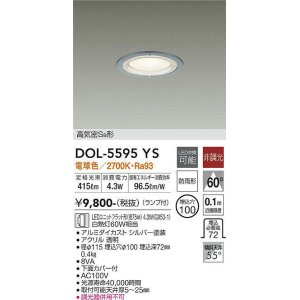 画像: 大光電機(DAIKO) DOL-5595 YS アウトドアライト 軒下ダウンライト 埋込穴φ100 非調光 LED 電球色 ランプ付 高気密SB形 防雨形 シルバー