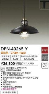 画像: 大光電機(DAIKO)　DPN-40265Y　ペンダントライト ランプ付 非調光 電球色 ダクト取付専用 ブロンズ 黒 [♭]