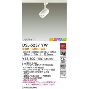 画像: 大光電機(DAIKO)　DSL-5237YW　スポットライト LED内蔵 非調光 ときめき 電球色 プラグタイプ 天井付・壁付兼用 ホワイト