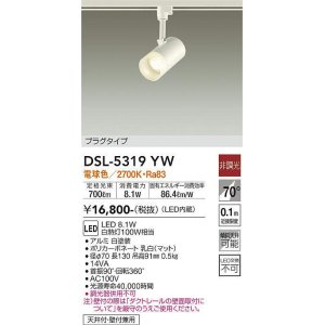 画像: 大光電機(DAIKO)　DSL-5319YW　スポットライト プラグタイプ LED内蔵 電球色 非調光 ホワイト 天井付・壁付兼用