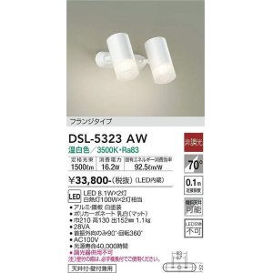 画像: 大光電機(DAIKO)　DSL-5323AW　スポットライト フランジタイプ LED内蔵 温白色 非調光 ホワイト 天井付・壁付兼用