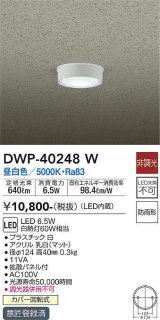 画像: 大光電機(DAIKO)　DWP-40248W　アウトドア 軒下シーリング LED内蔵 非調光 昼白色 防雨形 拡散パネル付