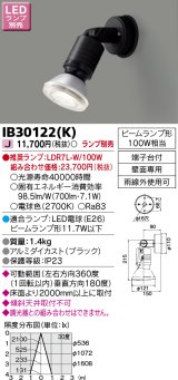 画像: 東芝ライテック　IB30122(K)　アウトドア スポットライト LEDビームランプ ブラック 壁面専用 ランプ別売