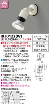 画像: 東芝ライテック　IB30122(W)　アウトドア スポットライト LEDビームランプ ホワイト 壁面専用 ランプ別売