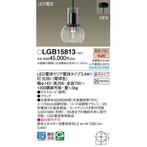 画像: パナソニック LGB15813(ランプ同梱包) ペンダント LED(電球色) 天井吊下型 直付タイプ ガラスセード LED電球交換型 ブラック