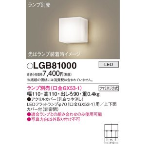 画像: パナソニック　LGB81000　ブラケット 壁直付型 LED ランプ別売(口金GX53-1) 乳白