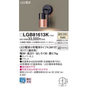 画像: パナソニック LGB81613K ブラケット LED(温白色) 壁直付型 LED電球交換型 ブラック