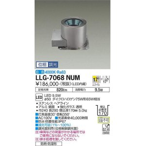 画像: 大光電機(DAIKO) LLG-7068NUM アウトドアライト グランドライト 位相調光(調光器別売) 白色 ビーム角18度 中角形 防雨・防湿形 ステンカラー