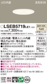 画像: パナソニック　LSEB5719LE1　ダウンライト 天井埋込型 LED(温白色) 浅型8H・高気密SB形・集光24度 埋込穴φ100