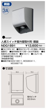 画像: 東芝ライテック　NDG1891　人感スイッチ 屋外壁取付形・親器 照度センサー付 シルバー