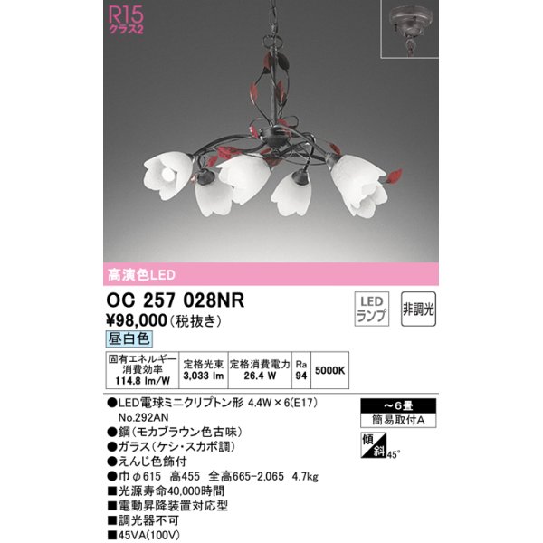 画像1: オーデリック　OC257028NR(ランプ別梱)　シャンデリア 6畳 非調光 LEDランプ 昼白色 (1)