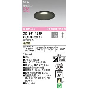 画像: オーデリック OD361129R ダウンライト 埋込穴φ100 調光(調光器別売) LED一体型 温白色 高演色LED R15 浅型 ブラック