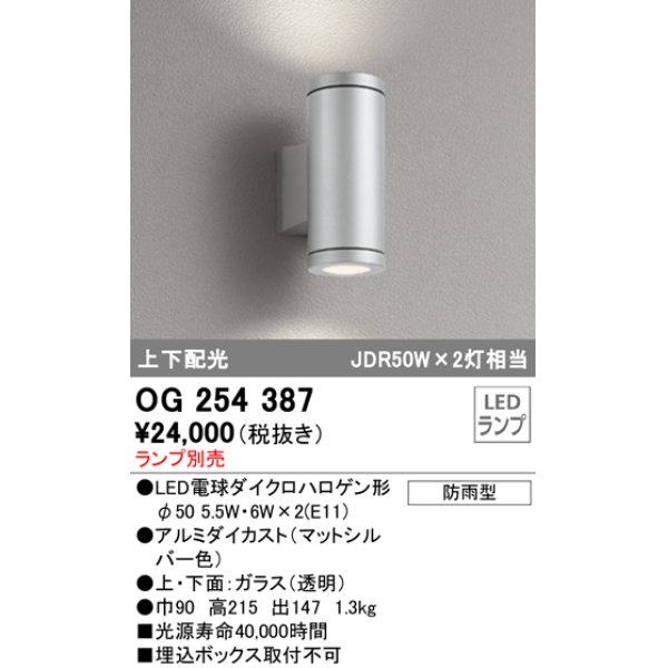 画像1: 照明器具 オーデリック　OG254387　エクステリアポーチライト LED 上下配光 電球色タイプ ランプ別売 (1)