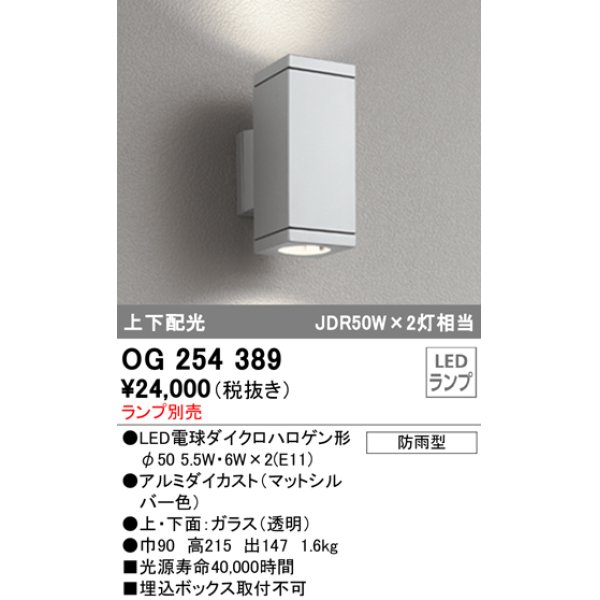 画像1: 照明器具 オーデリック　OG254389　エクステリアポーチライト LED 上下配光 電球色タイプ ランプ別売 (1)