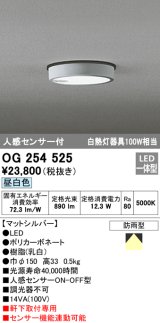 画像: オーデリック　OG254525　エクステリアダウンライト(軒下用) LED一体型 人感センサ ON-OFF型 白熱灯100W相当 昼白色