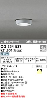 画像: オーデリック　OG254537　エクステリアダウンライト(軒下用) LED一体型 人感センサ ON-OFF型 白熱灯60W相当 昼白色