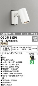 画像: オーデリック　OG254539P1　エクステリアスポットライト LED一体型 電球色 ビーム球150W相当 ミディアム配光 防雨型 オフホワイト