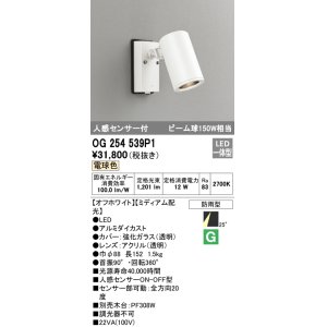 画像: オーデリック　OG254539P1　エクステリアスポットライト LED一体型 電球色 ビーム球150W相当 ミディアム配光 防雨型 オフホワイト